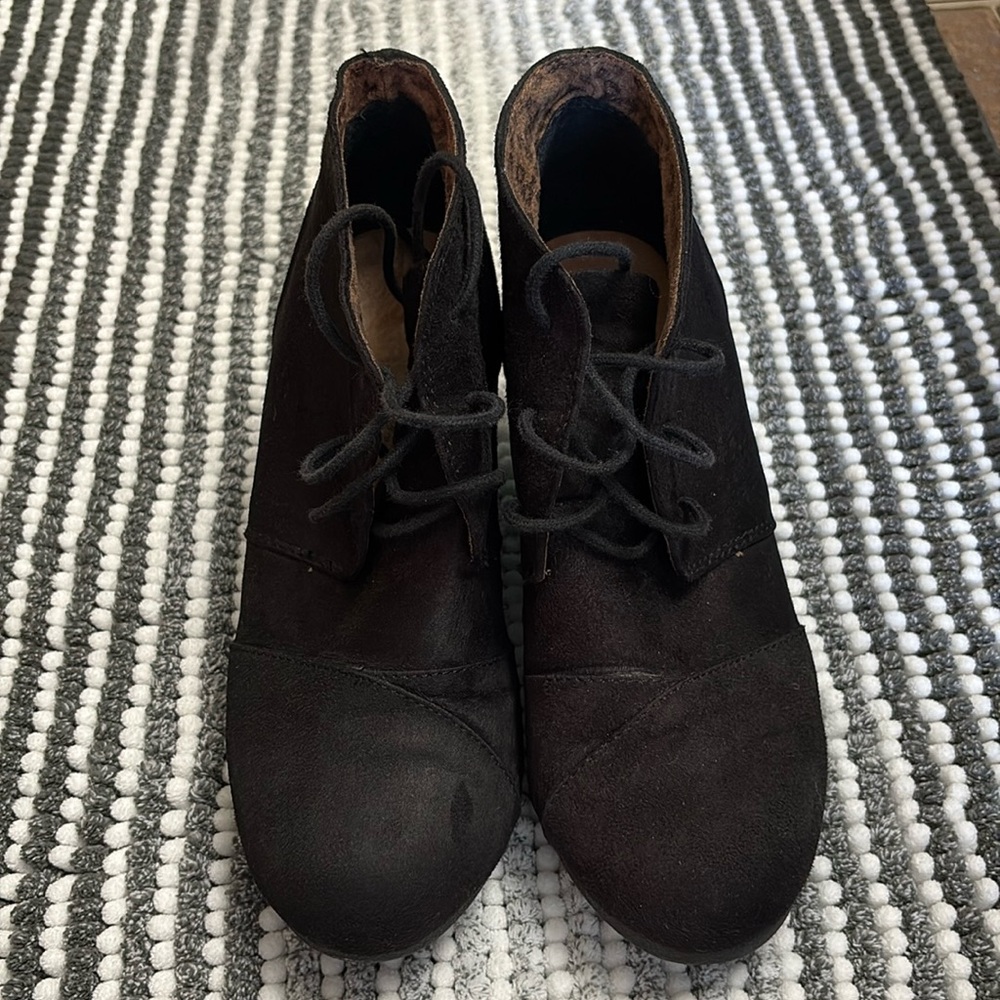 Black Wedge Lace Up Ankle Boots